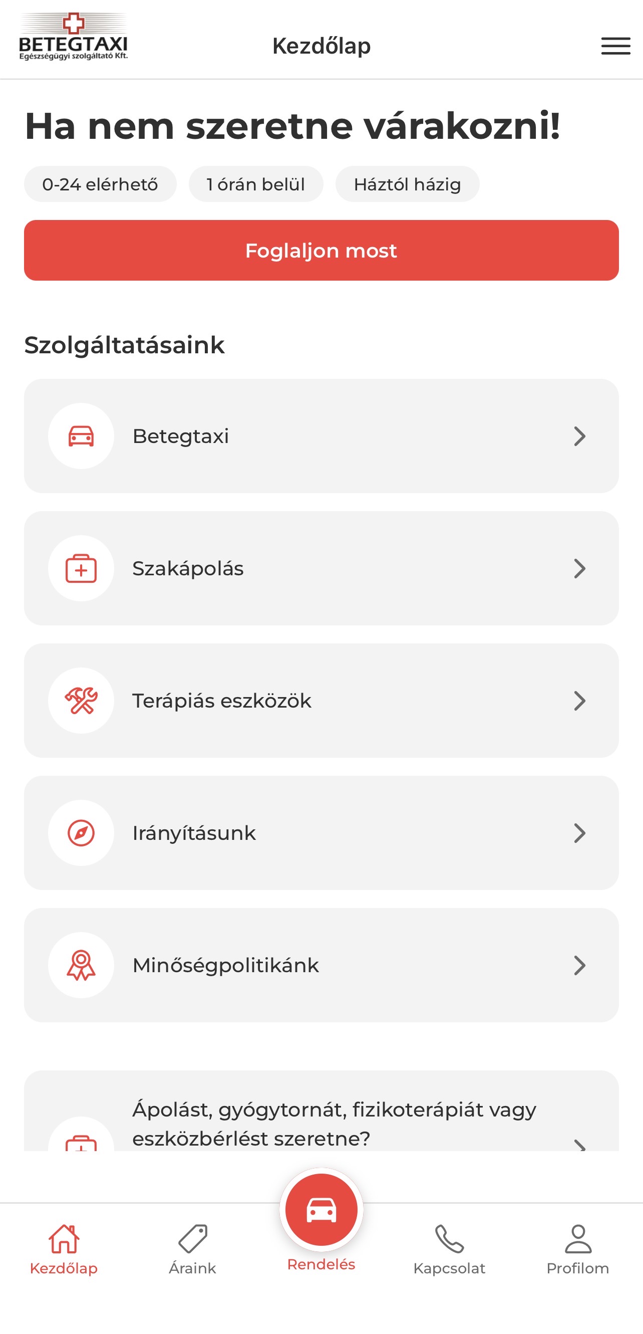 BetegTaxi – mobilalkalmazás és adminisztrációs rendszer